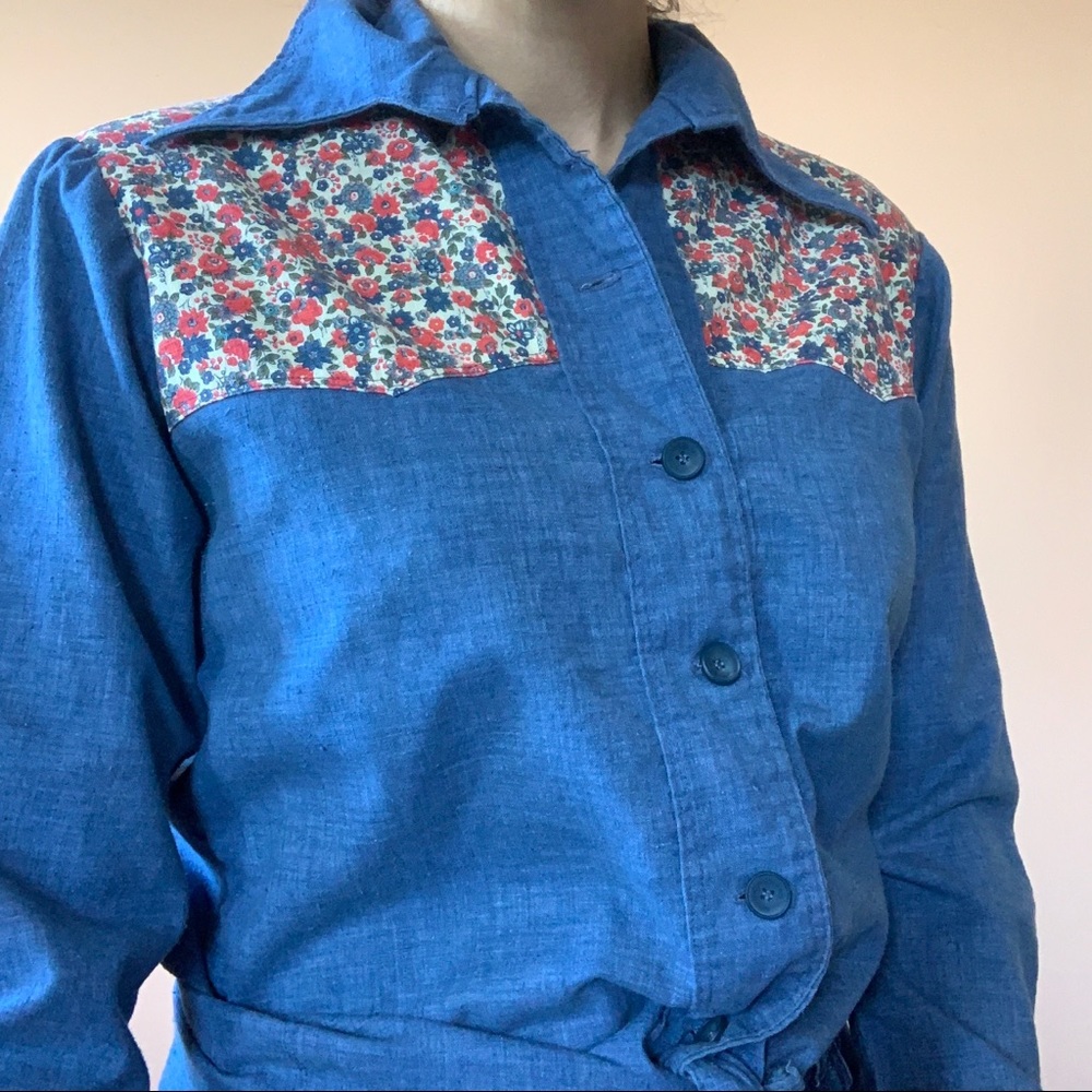 Vintage 70s Patchwork Long Sleeve Button Down Top - image 7